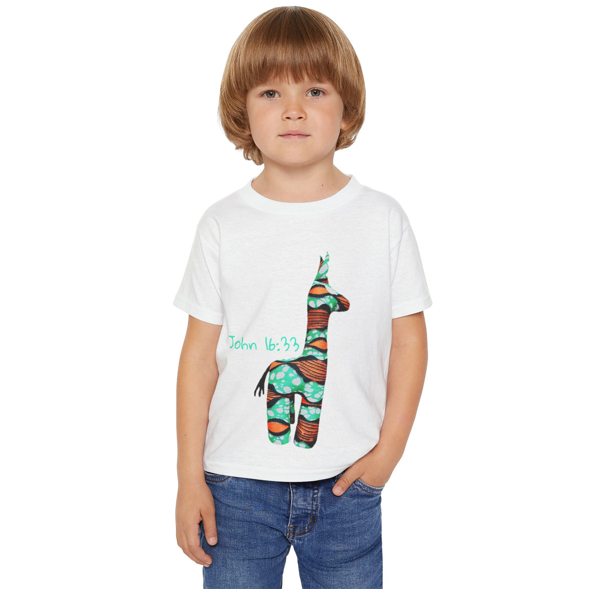 Colorful Giraffe John 16:33 Bible Verse Toddler T-Shirt